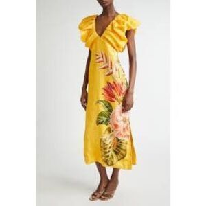 Farm Rio V-Neck Linen Midi Dress